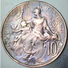 Banknoting Fransa 10 Centimes 1916 Madrid Darbı Nadir.