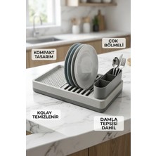 Techora Sale Minimal Gri Tezgah Üstü Bulaşıklık Tabak Bardak Kaşık Kurutmalık Mutfak Rafı
