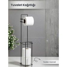 Techora Sale Siyah Standlı Yedek Hazneli Tuvalet Kağıtlığı
