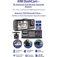 Techora Sale Akıllı Full Hd 3 Kameralı Araç Içi Güvenlik Kamerası Ön-Arka-Iç Kayıt, Park Modu