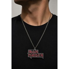 Herşey Nota Iron Maiden Logolu Kırmızı Siyah Metal Kolye Rock Müzik Tutkunlarına Hediye