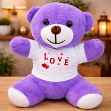 Techora Sale Love Baskılı Tişörtlü Peluş Mor Ayıcık