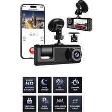Techora Sale 1080P Wifi Full Hd Araç Içi Kamera Arka Ön Iç Kayıt 3 Kamera Gece Görüşlü Gsensör Geniş A