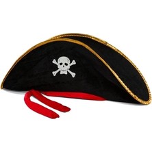 Techora Sale Yetişkin Boy Kadife Jack Sparrow Denizci Kaptan Jack Korsan Şapkası 50X20 cm