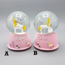 Techora Sale Mini Pembe Kar Küresi - Sevimli Unicorn ve Kız Tasarımlı - Işıklı