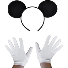 Techora Sale Siyah Mickey Mouse Tacı ve Beyaz Eldiven Seti