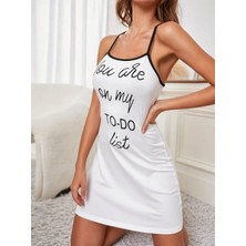 Alyn Wear Kadın Kolsuz Askılı Sırt Çapraz Detay To Do List Baskı Süprem Gecelik Elbise