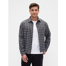 Gap Erkek Gri Boxy Fit Flannel Gömlek
