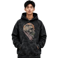 Sevbano Metallica Rock Metal Müzik Grubu Baskılı Unisex Oversize Premium Yıkamalı Hoodie Sweatshirt