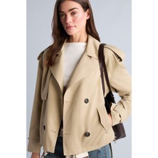 DeFacto Su İtici Regular Fit Smokin Yaka Kruvaze Kapamalı Kemerli Twill Kısa Trençkot H1615AX26AU