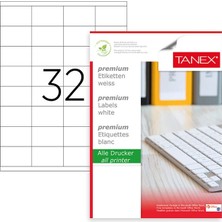 Taneks Tanex Laser Etiket TW-2032 52,5 x 35 mm 100 Adet Tüm Yazıcılarla Uyumlu Premium Etiket