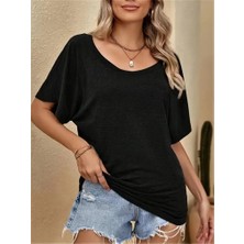 Lune Store Kadın Tek Omuzu Açık Kısa Kollu Salaş Viskon Bluz