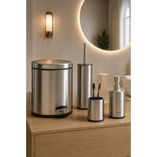 Porsima Metal Krom Kaplama 4 Parça Banyo Seti - Çöp Kovası, Sıvı Sabunluk, Diş Fırçalığı ve Wc Fırçası