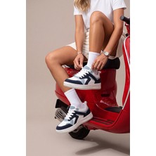 Marjin Kadın Sneaker Yüksek Taban Spor Ayakkabı Aryan Lacivert Süet