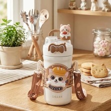 Vagon Kedi Figür Paslanmaz Çelik Desenli Termos 490 Ml (Karışık Renk, 1 Adet)