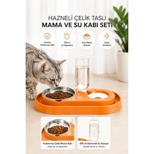 Miapet Hazneli Çelik Taslı Kedi-Köpek Mama ve Su Kabı Seti 500 ml Turuncu