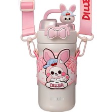 Vagon Pembe Tavşan Paslanmaz Çelik Desenli Termos 490 Ml (Karışık Renk, 1 Adet)