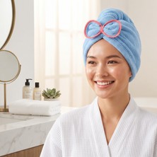 jantistore Prenses Peluş Mikrofiber Saç Kurulama Havlusu Çizgi Fiyonklu, Pratik Saç Bonesi - Duş, Makyaj ve Bakım Saç Wrap