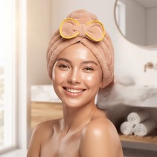 jantistore Prenses Peluş Mikrofiber Saç Kurulama Havlusu Çizgi Fiyonklu, Pratik Saç Bonesi - Duş, Makyaj ve Bakım Saç Wrap