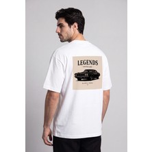 Black Nova Oversize Baskılı Unisex Tişört Legend Car Beyaz
