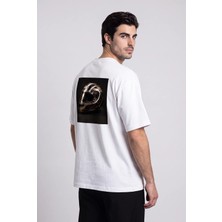 Black Nova Oversize Baskılı Unisex Tişört Bn Helmet Beyaz