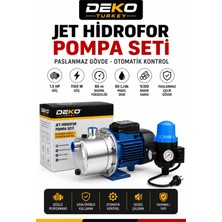 Deko Turkey 1.5 Hp Paslanmaz Jet Hidrofor Pompası Otomatik Basınç Kontrollü Su Pompası 60M Basma 60 L/dk Debi Bakır Sargı