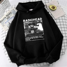 Touz Moda Lagom Moda Radiohead Baskılı Siyah Unisex Oversize Kapüşonlu Sweatshirt