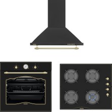 Simfer 0+8 Fonksiyon Retro Siyah Multi Turbo 3'lü Ankastre Set (8257 Fırın + 3325 Ocak + 9612 Davlumbaz)