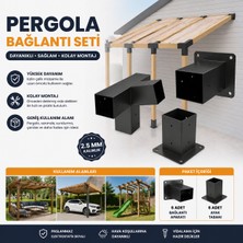 Pergola Seti Çardak Teras Garaj Için Sundurma Metal 90X90X2.5 mm 6 Parça Bağlantı Ekipmanı Iç Ölçü 85X85 Mat