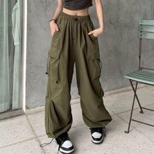 Touz Moda Yeşil Tactical Paraşüt Kumaş Kargo Cepli Oversize Unisex Pantolon
