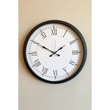 Nikaa Shop Modern 52 cm Black & White Roma Rakamlı Metal Duvar Saati
