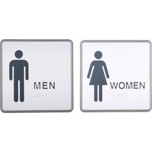 Tilki Dünyası Kadın Erkek Wc Yönlendirme Levhası Seti - 15X15 cm Kabartmalı ve Braille Alfabeli Kendinden Yapışkanlı Tuvalet Tabela Seti
