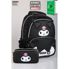 x Dekomus Lisanslı Kuromi Dark Delight Collection Büyük Boy Okul Çantası ve Kalem Çantası Seti