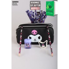 x Dekomus Lisanslı Kuromi Dark Delight Collection Kalem Çantası,2 Adet Kurşun Kalem,silgi,kalemtraş Seti