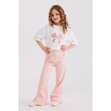 Panço Kız Çocuk Süs Cepli Pembe Pantolon