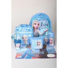 Dekomus Lisanslı Elsa Frozen Snow Crystal Collection Büyük Boy Okul,beslenme ve Kalem Çantası,beslenme Kabı,matara,beslenme Örtüsü Seti