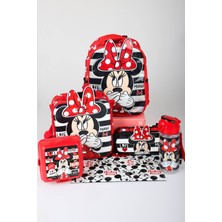 x Dekomus Lisanslı Minnie Mouse Tek Bölmeli Küçük Boy Anaokul,beslenme ve Kalem Çantası,matara,beslenme Kabı,çıtçıt Dosya Seti