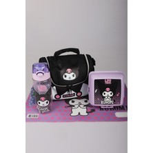 x Dekomus Lisanslı Kuromi Dark Delight Collection Beslenme Çantası,beslenme Kabı,matara ve Beslenme Örtüsü Seti