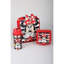 x Dekomus Lisanslı Minnie Mouse Beslenme ÇANTASI,500 ml Çelik Matara ve Beslenme Kabı Seti