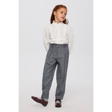 Panço Kız Çocuk Lacivert Ekose Pantolon