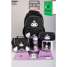 x Dekomus Lisanslı Kuromi Dark Delight Collection Okul,beslenme ve Kalem Çantası,beslenme Kabı,matara ve Beslenme Örtüsü Seti