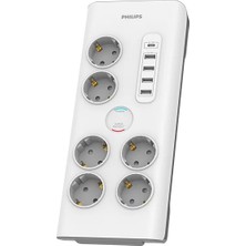 Philips Phılıps SPN7060WA/62, 6 Soket, Akım Korumalı Priz, 900 Joules, 2mt Kablo, 1xusb-C 15W Şarj, 4xusb-A