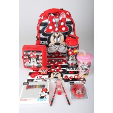 x Dekomus Lisanslı Minnie Mouse Kırtasiye Seti Tek Bölmeli Küçük Boy Anaokul Çantası,matara,beslenme Kabı,çıtçıt Dosya Seti