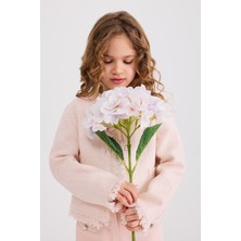 Panço Kız Çocuk Pembe Tüvit Ceket Uzun Kol Günlük Model Cepli Normal Kapatma