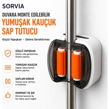 Sorvia 3'lü Duvara Monte Yapışkanlı Sap Tutucu, Mop Tutucu, Süpürge Tutucu, Şemsiye Tutucu, Kaymaz Kauçuk Silikon Organizer Askılık(3 Adet)