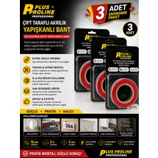 Plus Proline ( 3 Adet ) 16 mm 2 Metre | Çift Taraflı Akrilik Vhb Şeffaf Köpük Montaj Bandı | Güçlü Yapıştırıcı | Iç & Dış Mekan | Silikonize Çift Taraflı Bant