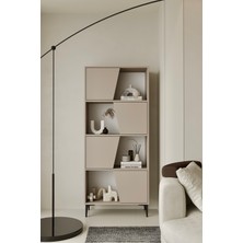 Furnitt Home Roma Kumtaşı Bej Kitaplık 175 cm - Vitrin - Gümüşlük (100% Mdf) Metal Ayak