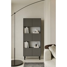 Furnitt Home Hitit Kitaplık 175 cm - Vitrin - Gümüşlük (100% Mdf) Metal Ayak