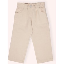 Panço Kız Bebek Beli Lastikli Bol Paça Düğmeli Bej Pantolon