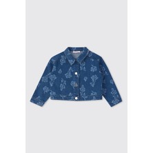 Panço Kız Bebek Çiçek Desenli Indigo Kot Ceket